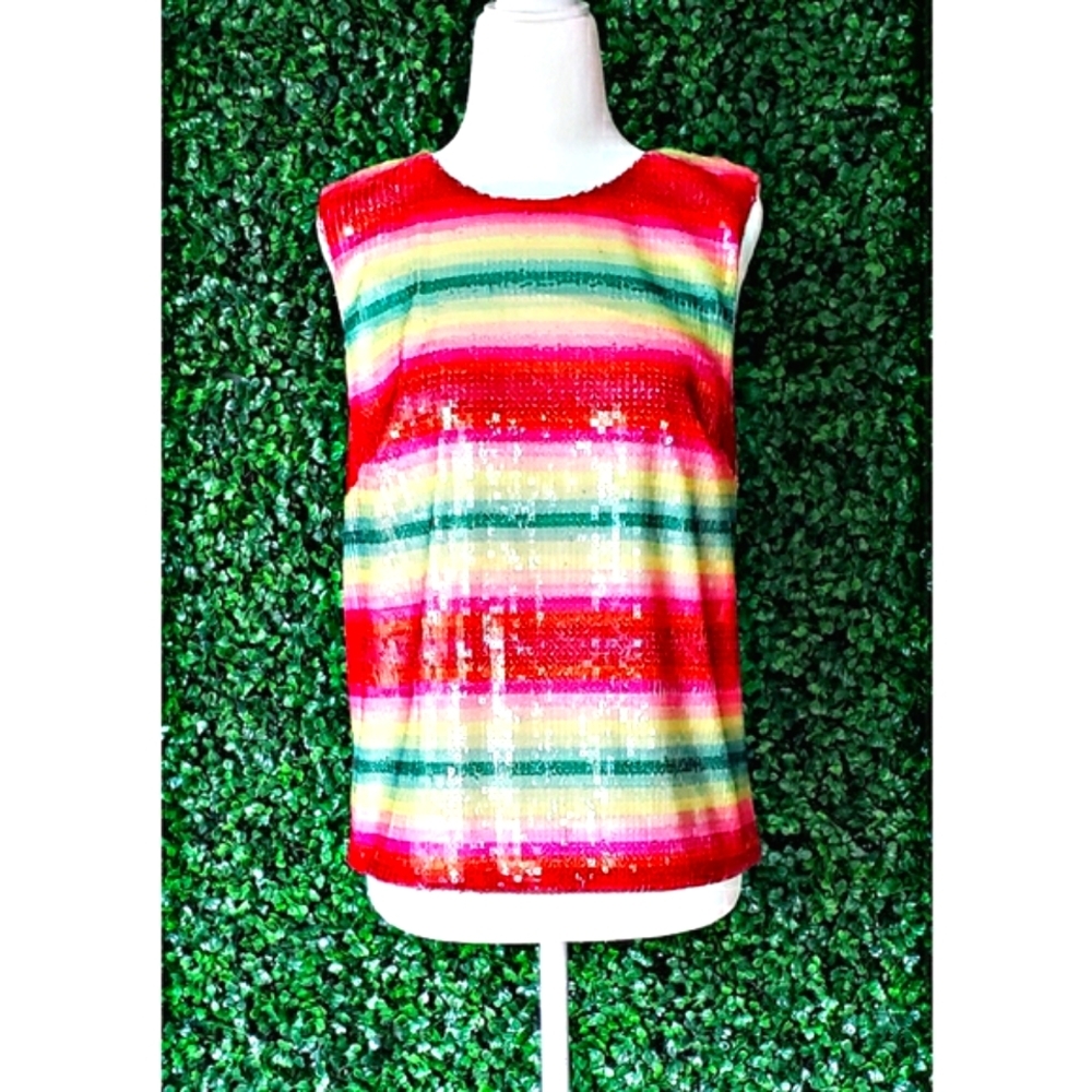 7. NWOT J.Crew Sleeveless top in watermelon-stripe sequins - Picture 3 of 5